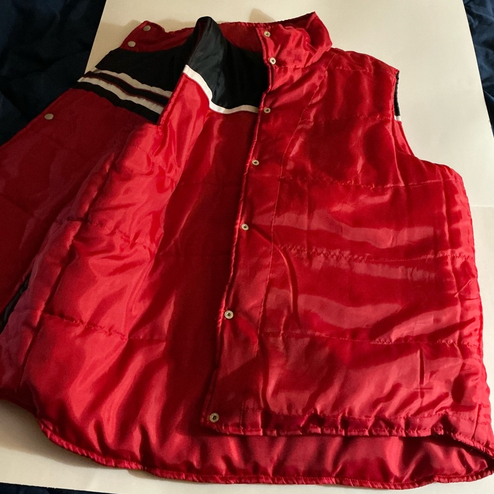 Red with Super Dark Midnight Blue & White Strips Puffy Vest Jacket - Picture 9 of 16